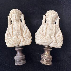 Set of 2 - Celluloid Lamp Finials - Chinese Figure